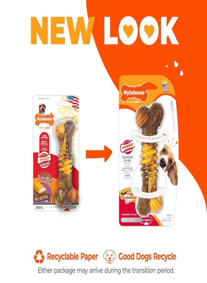 Nylabone Groove Bone Power Chew Toy for Dogs, Dental Dog Toys for Aggressive Chewers, Dog Chew Bone, Long Lasting Philly Cheesesteak, For Medium Dogs - Up to 35 lbs, 1 Count - Image 3
